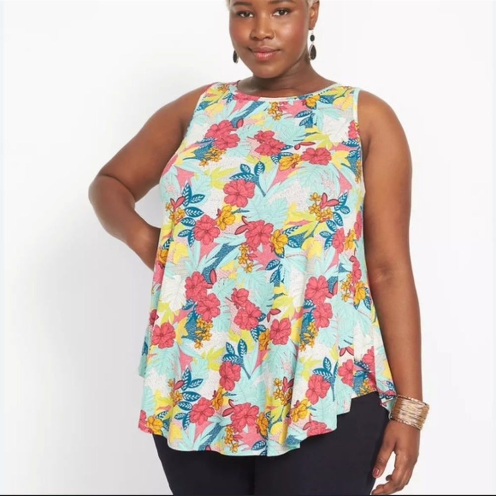 NWOT: LANE BRYANT Tropical Pink/Orange Floral High Low Tank Top Size 14/16